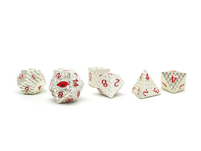 Silver Metal Eye of the Dragon Dice Set - Red