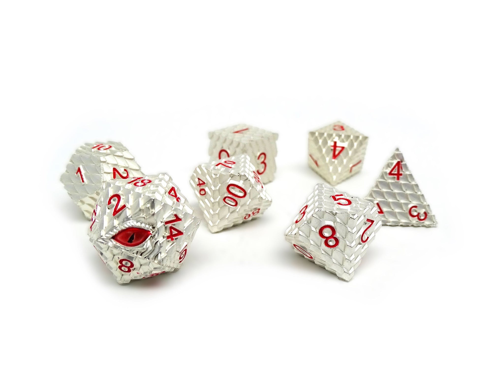 Silver Metal Eye of the Dragon Dice Set - Red