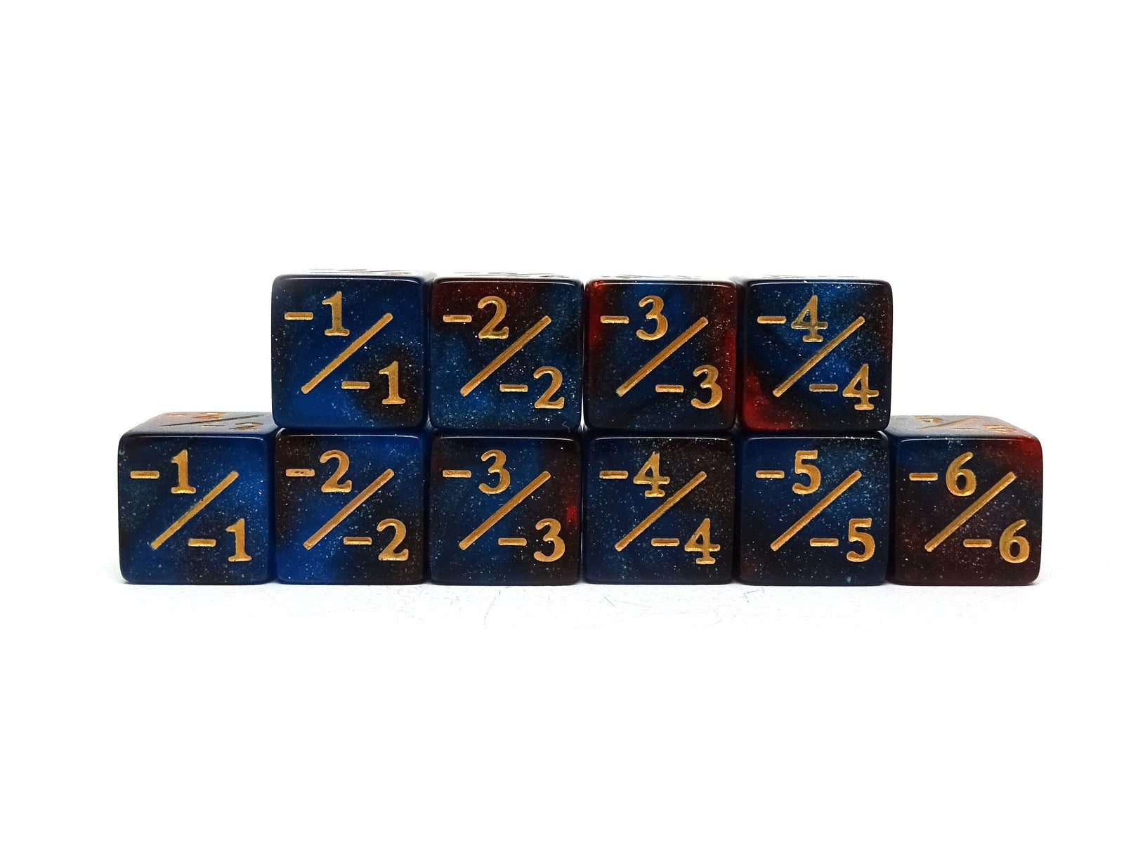 red and blue counter dice