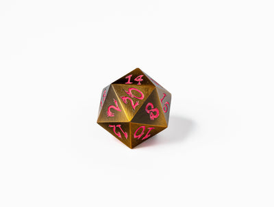 35mm Limited Edition Gold Dragon Face Metal Dice D20