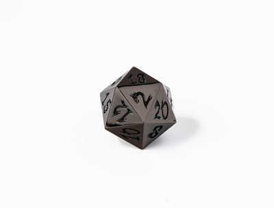 35mm Limited Edition Gunmetal Dragon Face Metal Dice D20