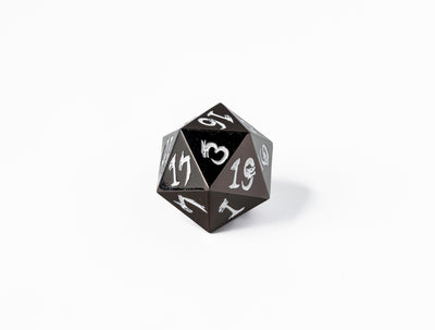 35mm Limited Edition Gunmetal Dragon Face Metal Dice D20