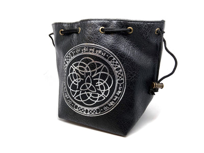 Black Leather Lite Elven Runes Design Self-Standing Large Dice Bag