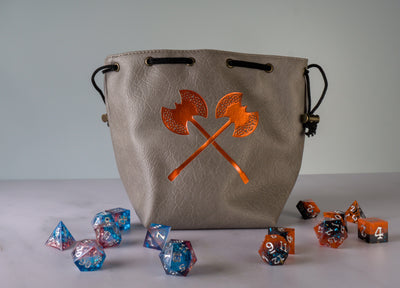 Grey Leather-Lite Giant Axe Self-Standing Large Dice Bag