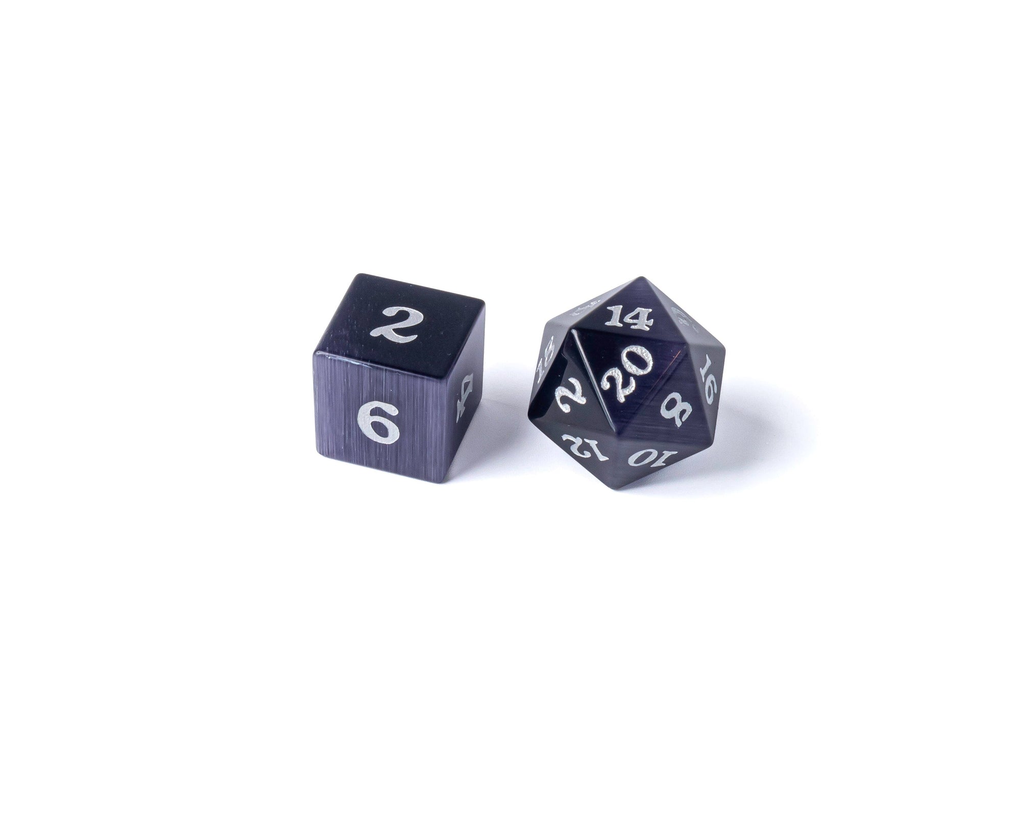 Purple Cat's Eye Dice Set With Signature Font