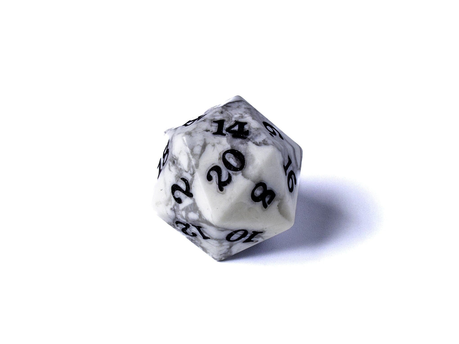Stone D20 Dice - White Howlite - Signature Font