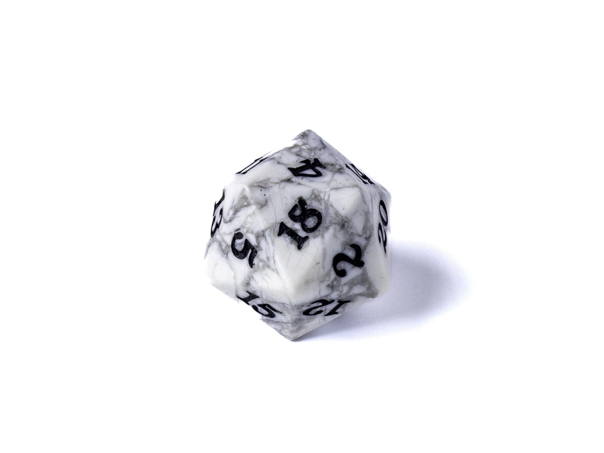 Stone D20 Dice - White Howlite - Signature Font