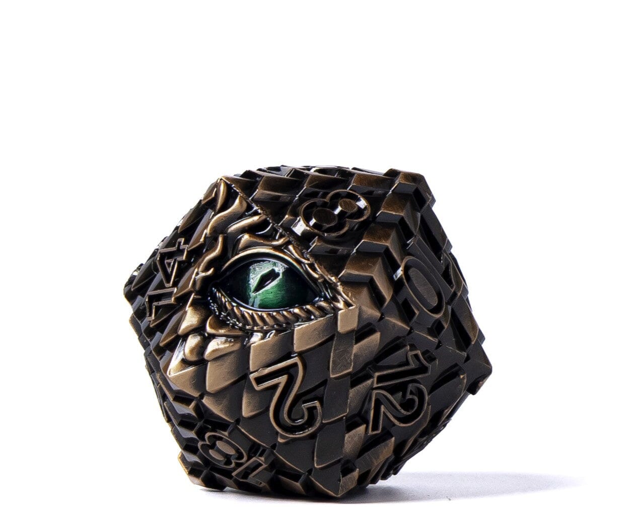 35mm Eye of the Dragon D20 - Copper W/ Green Eye