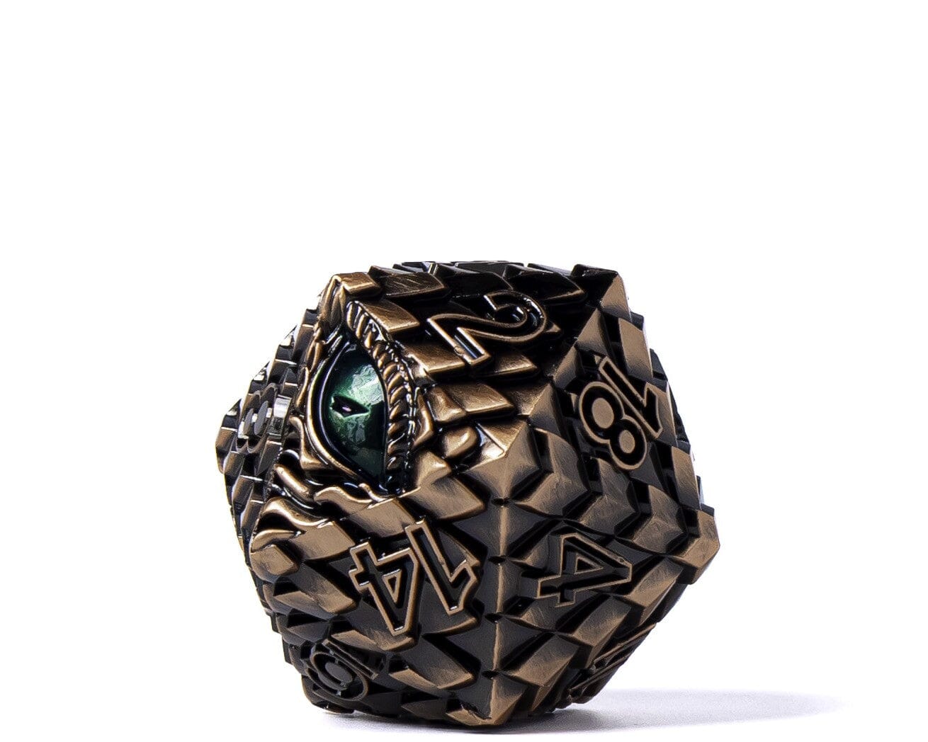 35mm Eye of the Dragon D20 - Copper W/ Green Eye