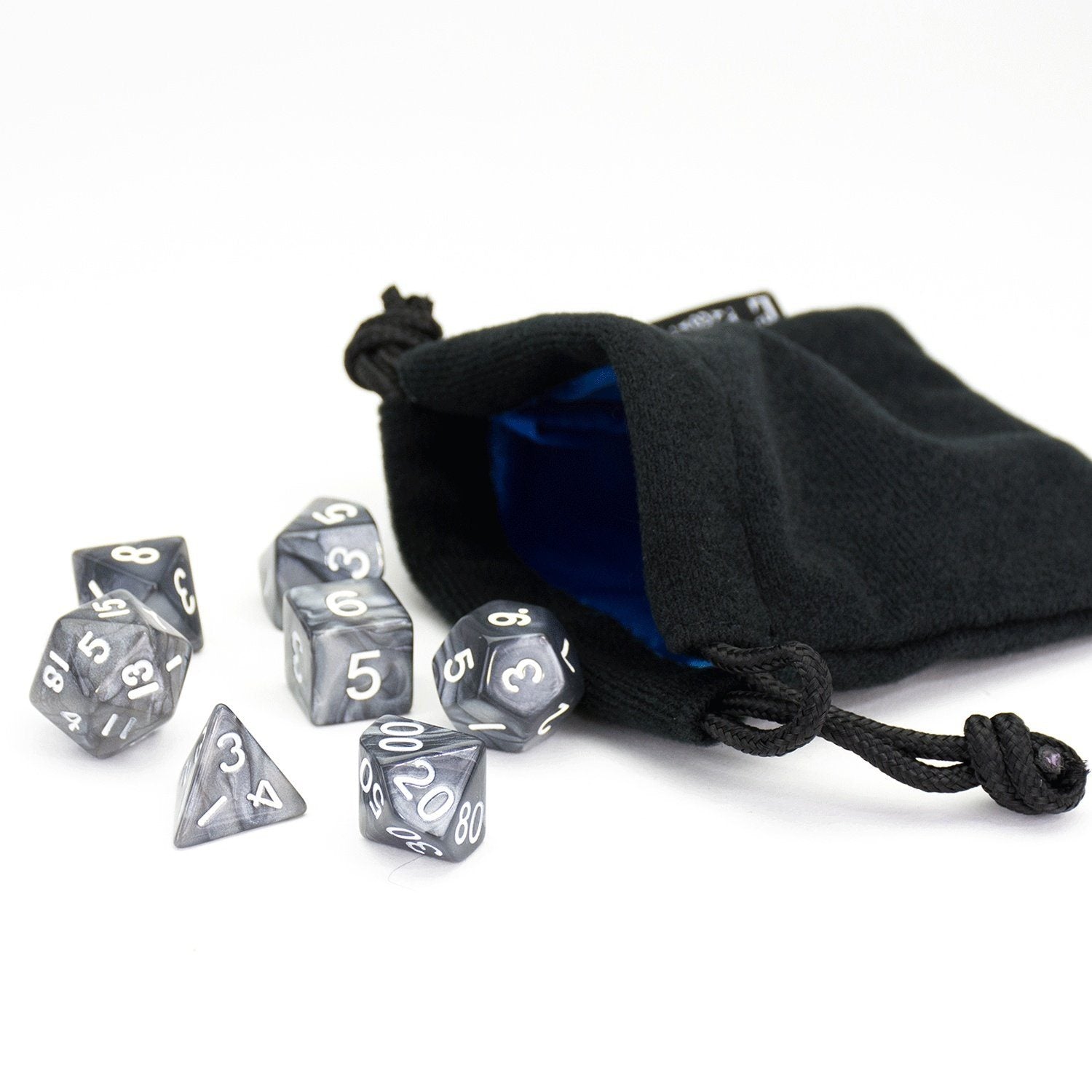 Black Smoke Dice | 7 Piece Set With Bag