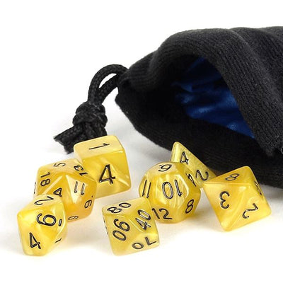 burnt yellow dice with bag