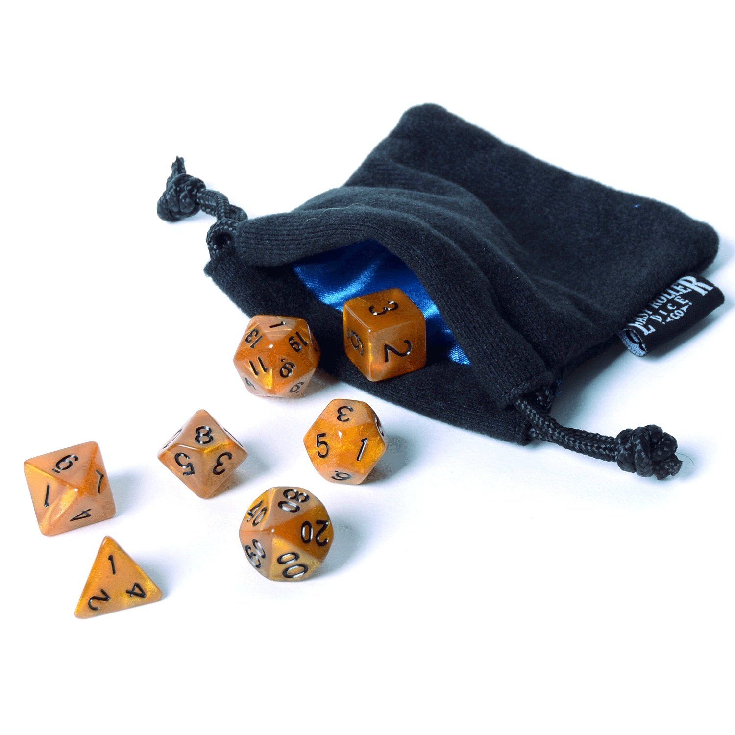 Burnt Amber Dice - 7 Piece Set With Bag