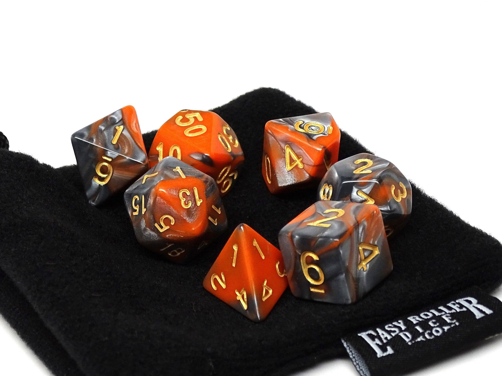 Orange and Grey Granite Dice Collection - 7 Piece Set