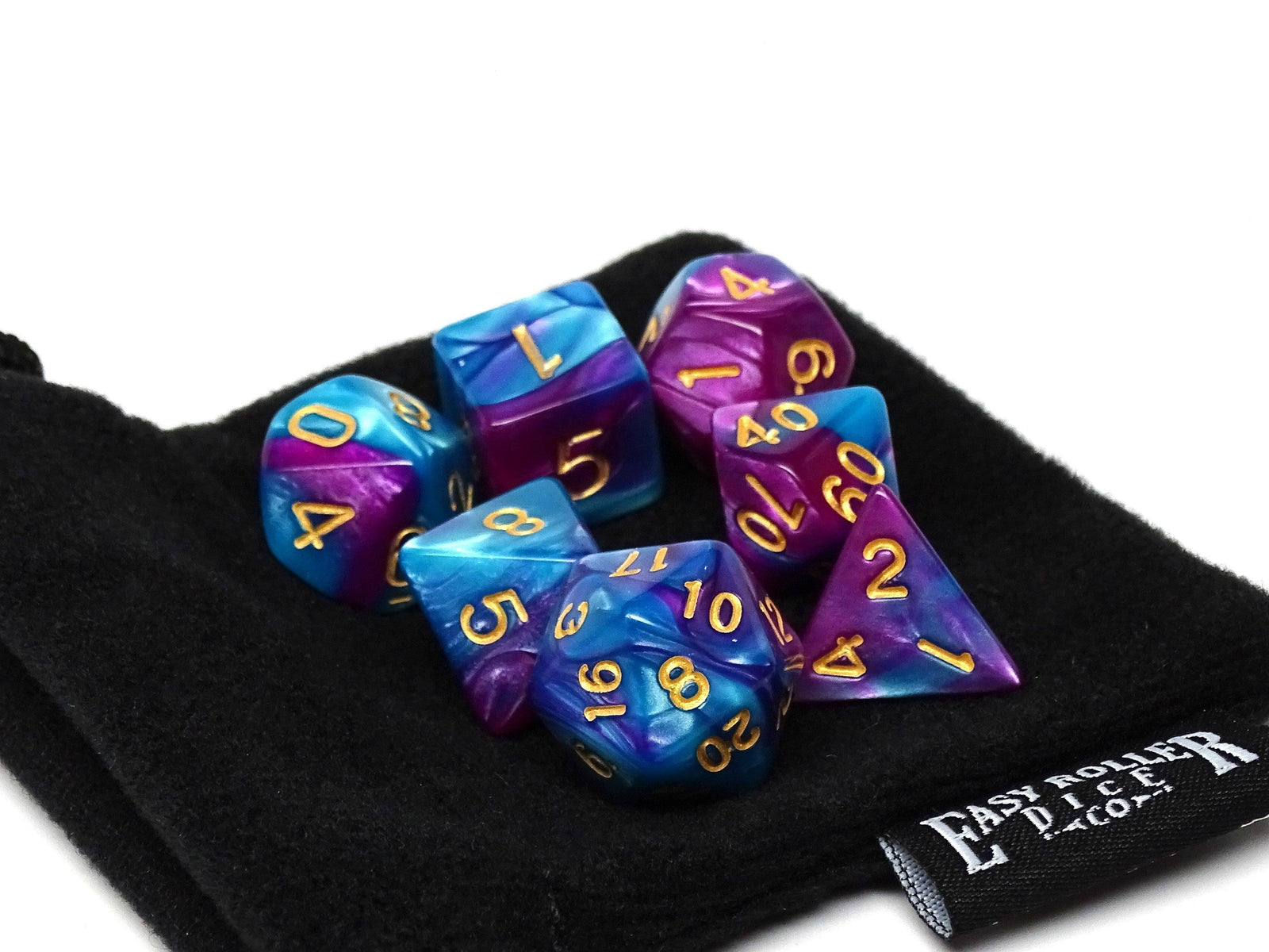 Turquoise and Magenta Swirl Dice Collection - 7 Piece Set