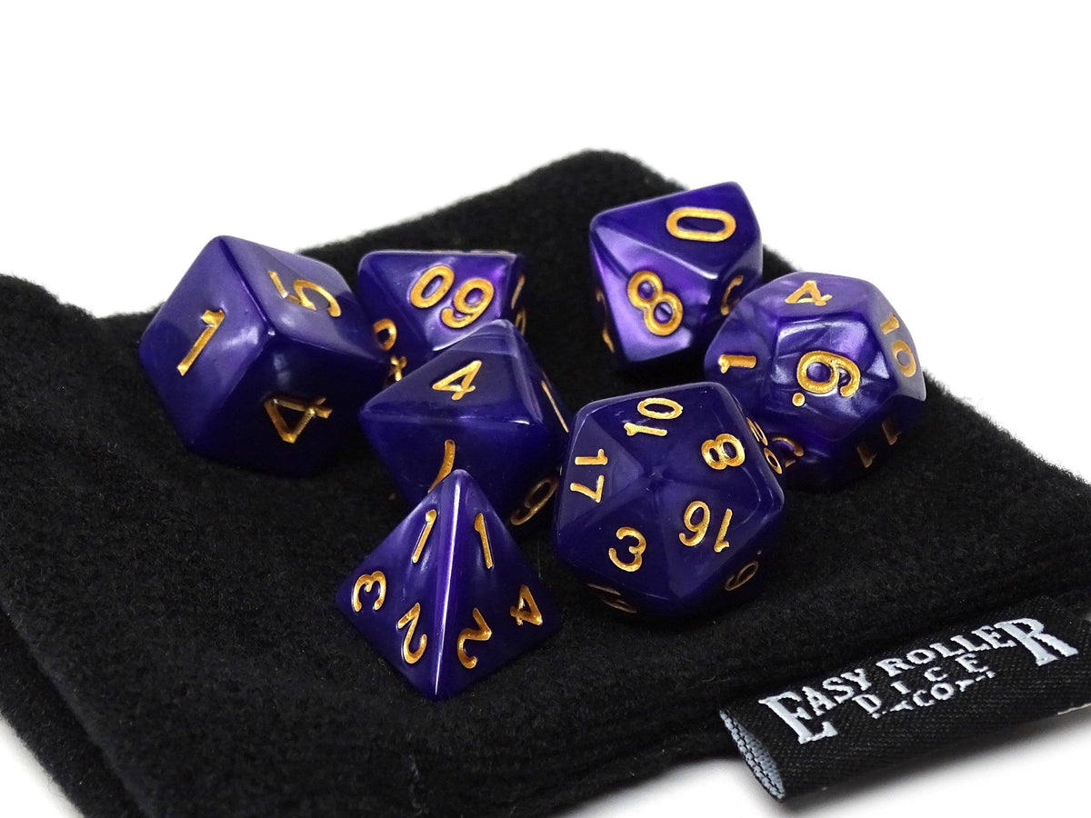 Deep Purple Granite Dice Collection - 7 Piece Set - Easy Roller Dice ...