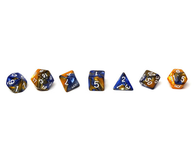 Blue and Amber Granite Dice Collection - 7 Piece Set