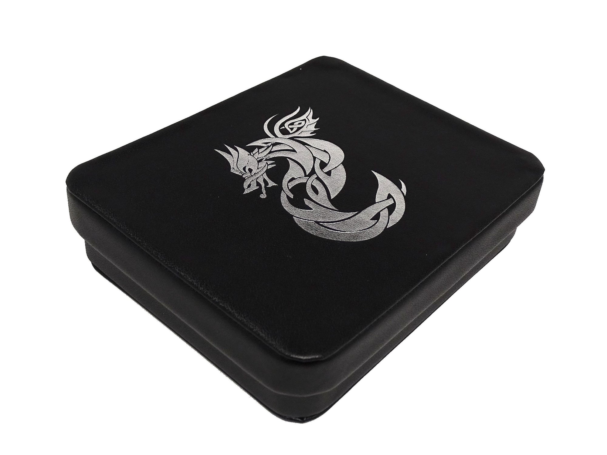 Dice Display and Storage Case - Silver Celtic Knot Dragon Design