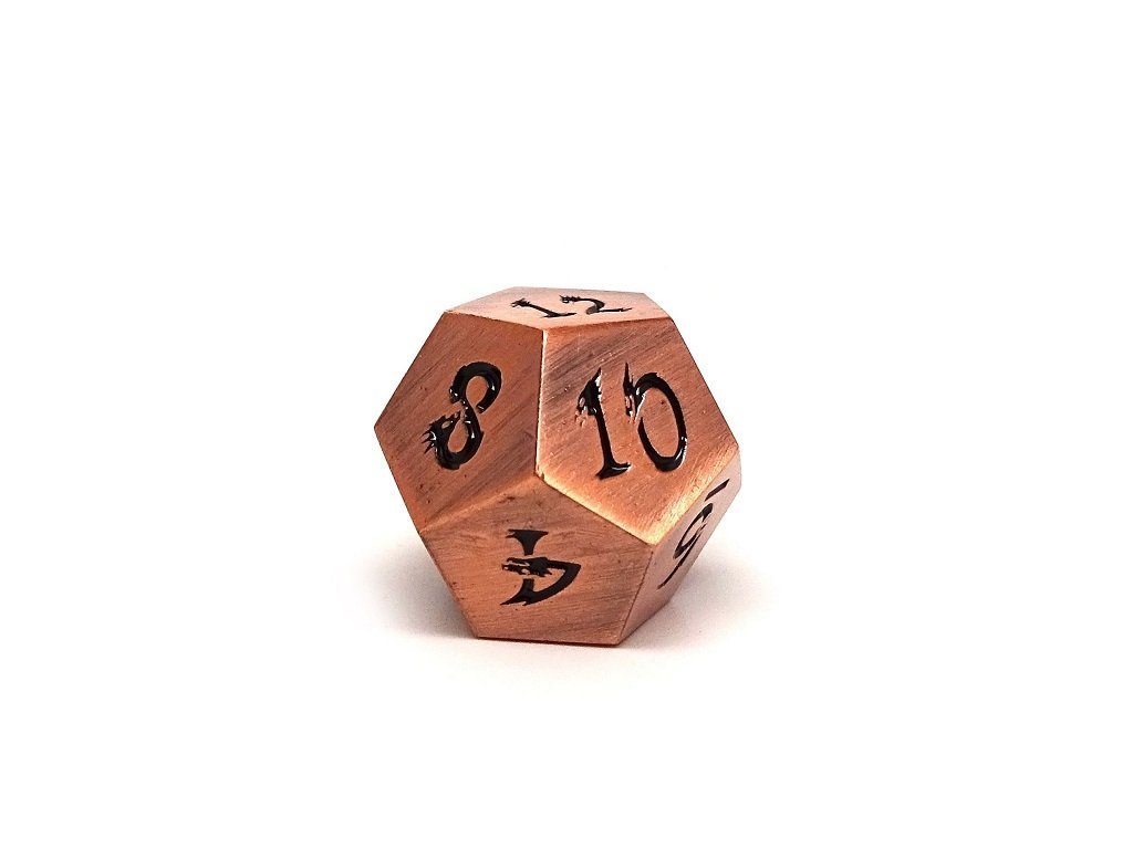 Metal Dice of Ancient Dragons - Ancient Copper with Black Dragon Font