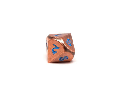 Metal Dice of Ancient Dragons - Ancient Copper with Powder Blue Dragon Font