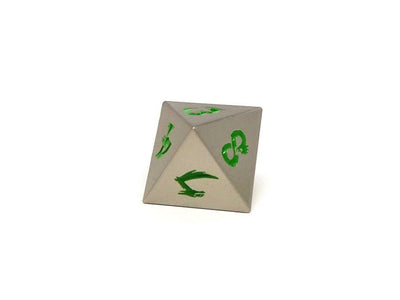 Metal Dice of Ancient Dragons - Ancient Silver with Green Dragon Font