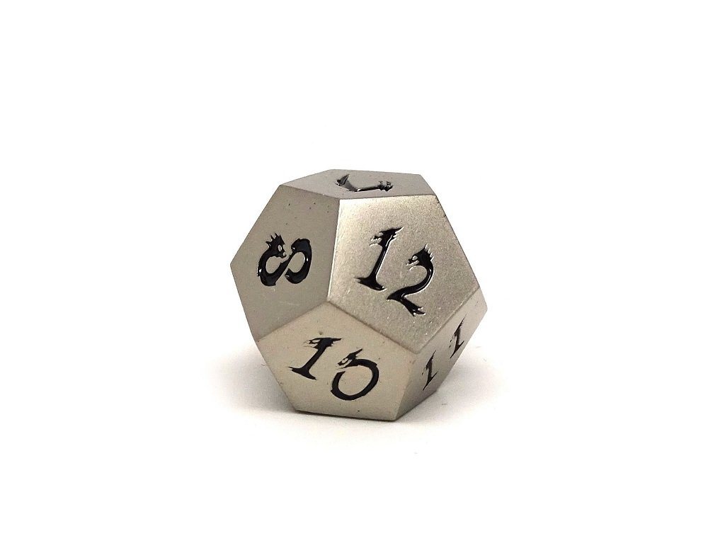 Metal Dice of Ancient Dragons - Ancient Silver with Black Dragon Font
