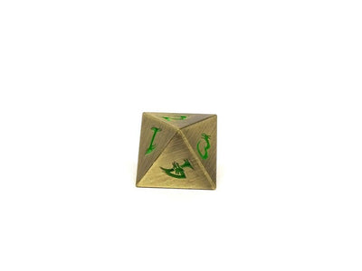 Metal Dice of Ancient Dragons - Ancient Bronze with Green Dragon Font