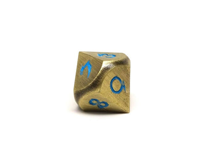 Metal Dice of Ancient Dragons - Ancient Bronze with Powder Blue Dragon Font