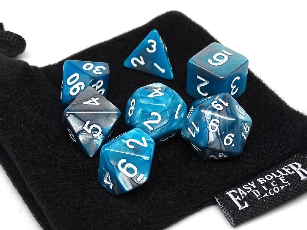 Teal and Grey Granite - 7 Piece Dice Collection