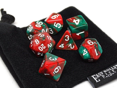 Green and Red Swirl - 7 Piece Dice Collection