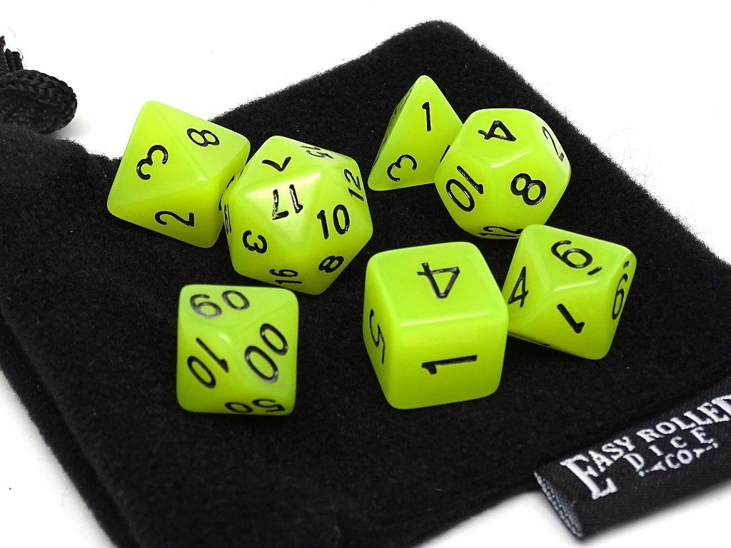 Yellow Glow in the Dark - 7 Piece Dice Collection