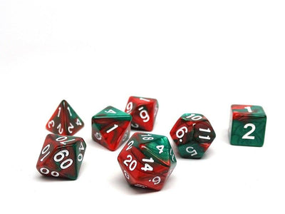 Green and Red Swirl - 7 Piece Dice Collection