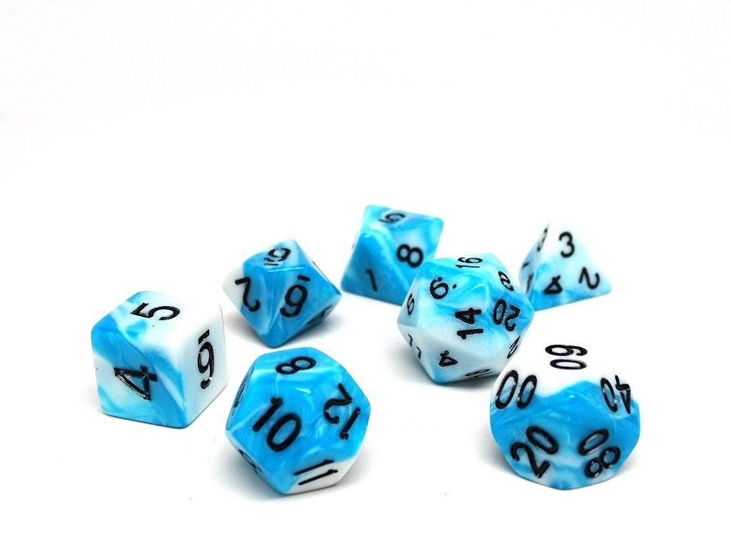 Cyan and White Swirl - 7 Piece Dice Collection