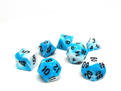 Cyan and White Swirl - 7 Piece Dice Collection