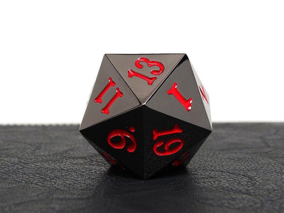 35mm Over Sized Gunmetal Red D20 Dice - Single Die