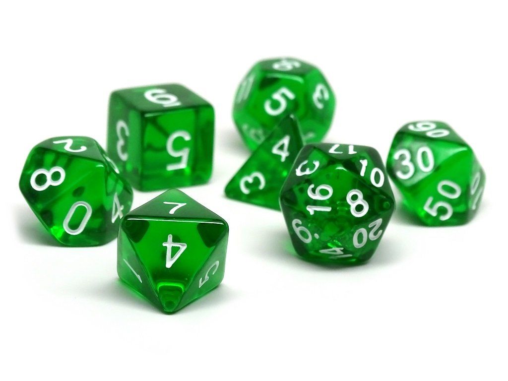 Emerald Green Translucent Dice - 7 Piece Set - Easy Roller Dice Company