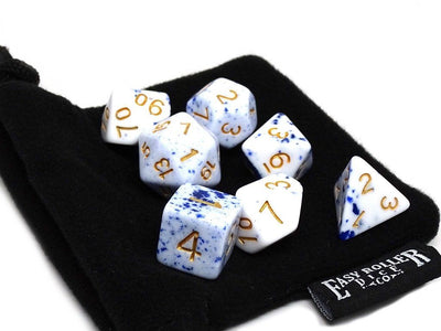 Blue and White Speckle Dice Collection - 7 Piece Set