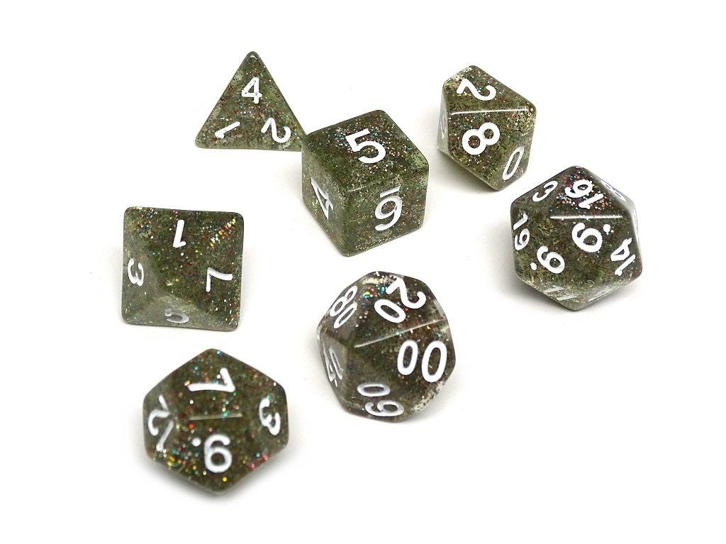 Green Glitter Galaxy Dice Collection - 7 Piece Set