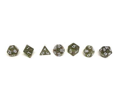 Green Glitter Galaxy Dice Collection - 7 Piece Set