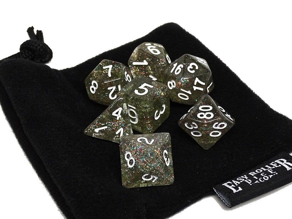 Green Glitter Galaxy Dice Collection - 7 Piece Set