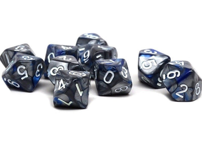 D10 Pack - Ten Count Pack of Blue and Silver Granite 10 Sided Dice