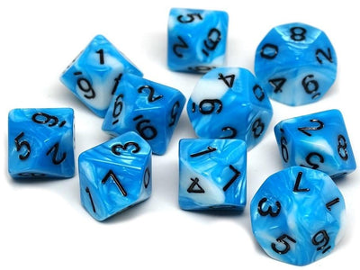 D10 Pack - Ten Count Pack of Cyan and White Swirl 10 Sided Dice