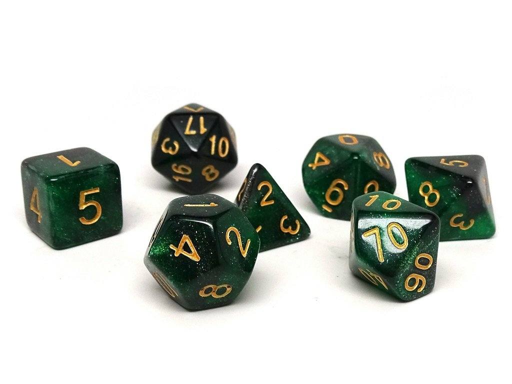 Emerald Green Stardust Dice Collection - 7 Piece Set