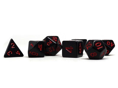 Black Opaque with Red Numbering Dice Collection - 7 Piece Set