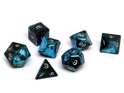 black and blue aluminum dice