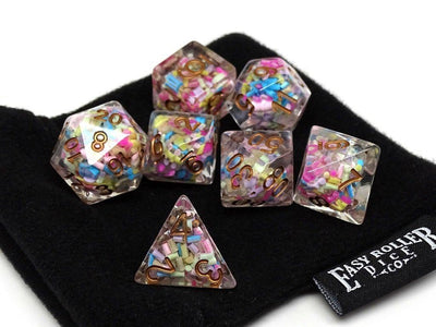 Sprinkle Dice Set With Gold Numbering - 7 Piece Set