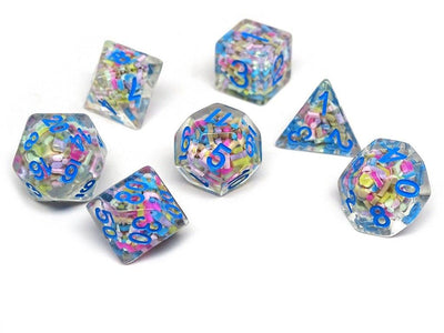 Sprinkle Dice Set With Blue Numbering - 7 Piece Set