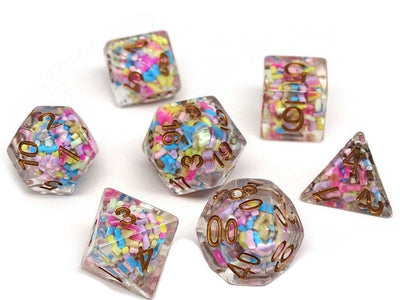 Sprinkle Dice Set With Gold Numbering - 7 Piece Set