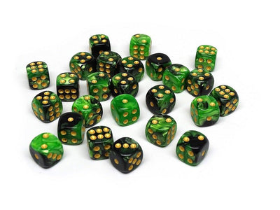 12mm D6 Dice - Green and Black Swirl - 25 Count Bag