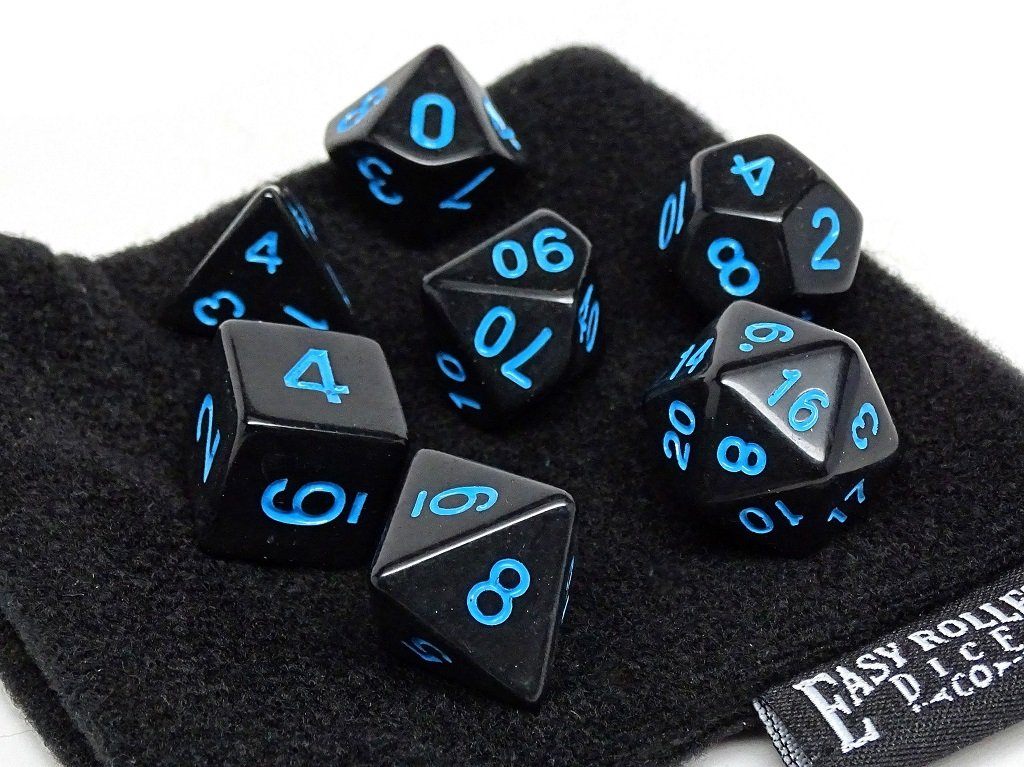 Black Opaque with Blue Numbering Dice Collection - 7 Piece Set