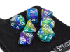 Green, Purple, and Blue Marble Dice Collection - 7 Piece Set